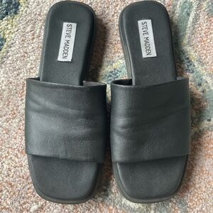 Steve Madden Black Leather Slides